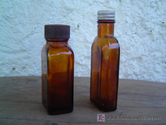 Botellas antiguas: 2 BOTELLAS MEDICAMENTO COLOR MARRON - Foto 2