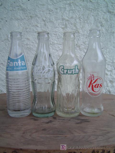 Alte Flaschen: 4 BOTELLINES REFRESCO DIFERENTES SERIGRAFIADOS