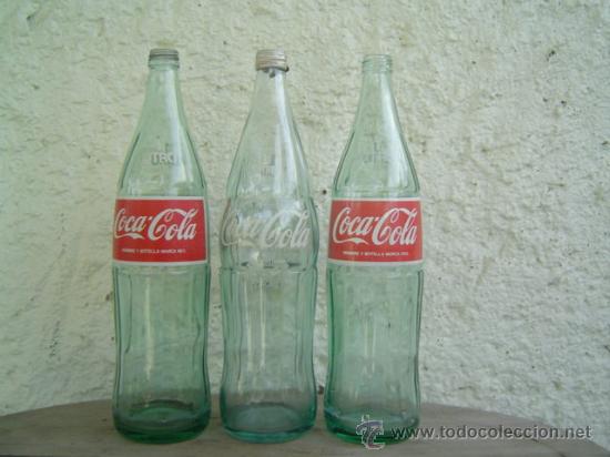 Botellas antiguas: 3 BOTELLAS COCA COLA 1 L. SERIGRAFIADAS - Foto 1