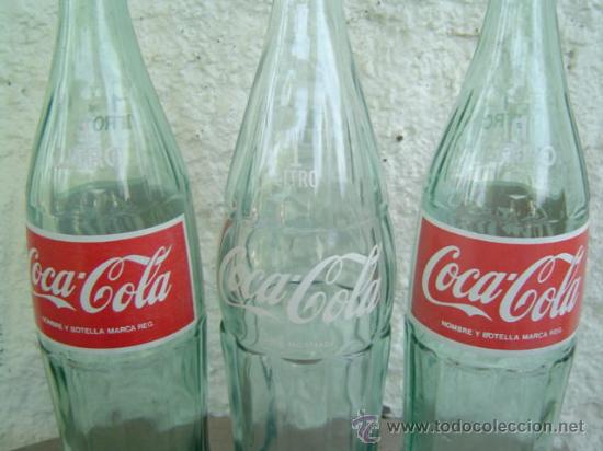 Botellas antiguas: 3 BOTELLAS COCA COLA 1 L. SERIGRAFIADAS - Foto 2