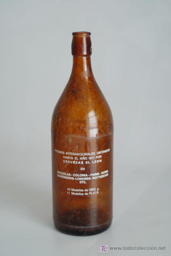 Botellas antiguas: Botella cerveza El Le&oacute;n. - Foto 2