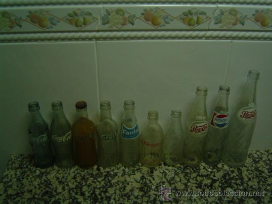 Botellas antiguas: COLECCION DE 10 BOTELLINES REFRESCO DEFERENTES - Foto 1