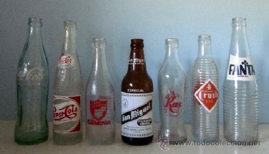 Botellas antiguas: 7 BOTELLAS SERIGRAFIADAS - Foto 1
