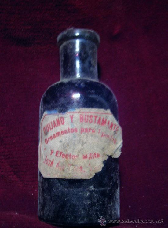 Botellas antiguas: ANTIGUO TARRO DE TINTA BOTELLA AZUL - Foto 1