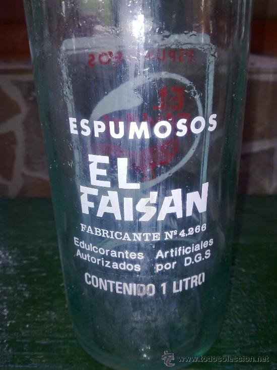 Botellas antiguas: botella de gaseosa  el faisan, 1 litro. - Foto 3