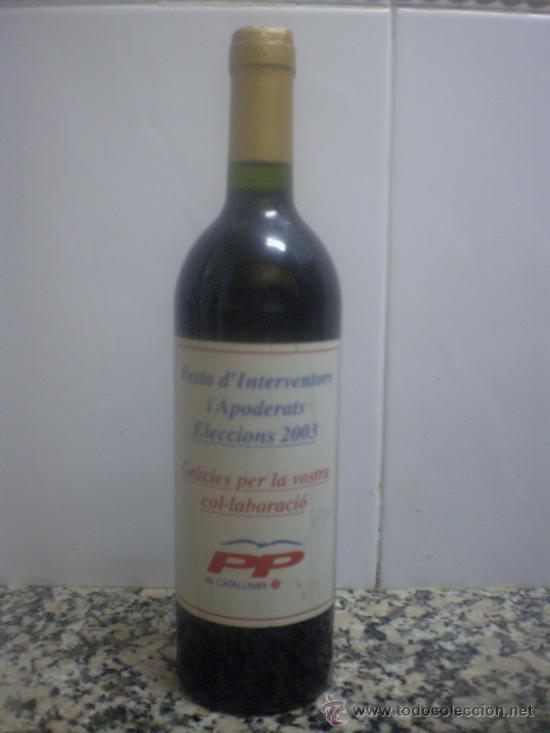 Botellas antiguas: BOTELLA VINO FESTA D&acute;INTERVENTORS I APODERATS ELECCIONS 2003 . - Foto 1