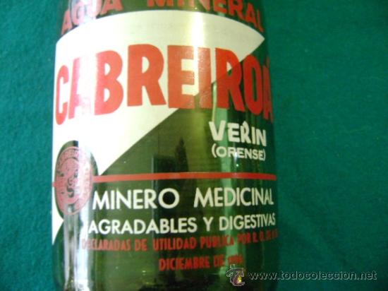 Botellas antiguas: Botella de litro serigrafiada Cabreiro&aacute; Ver&iacute;n - Foto 3