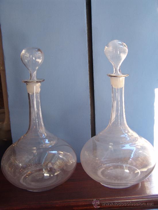 Botellas antiguas: PAREJA DE BOTELLAS DE CRISTAL - Foto 1