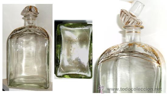 Botellas antiguas: botella de cristal con decoraci&oacute;n en oro - Foto 1