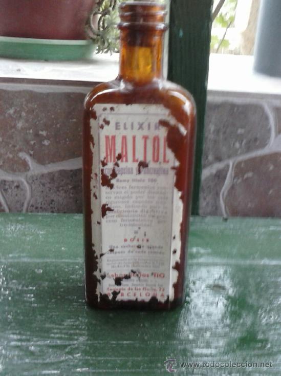 Botellas antiguas: antigua botella de elixir maltol, - Foto 1