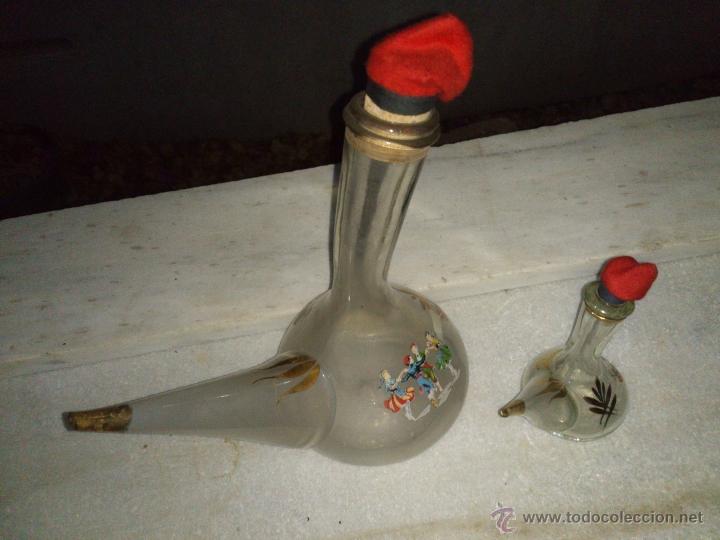 Botellas antiguas: LOTE DE 2 PORRONES DE CRISTAL - Foto 2