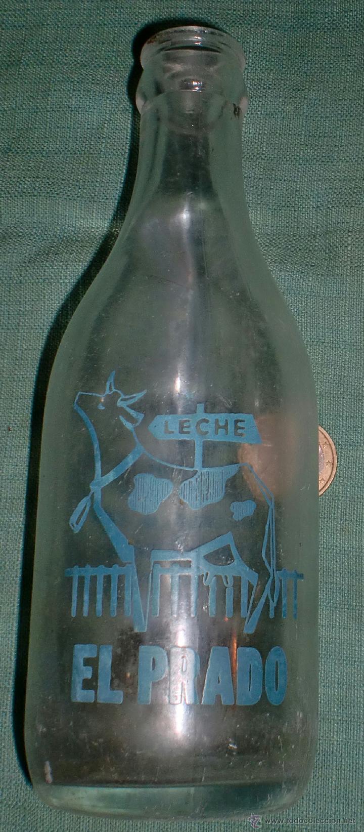 Botellas antiguas: Botella de leche el prado serigrafiada - Foto 1