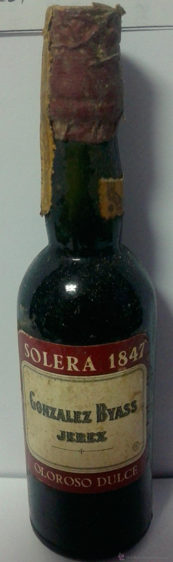 Botellas antiguas: MINI BOTELLA-SOLERA 1847- DE GONZALEZ BYASS - Foto 1