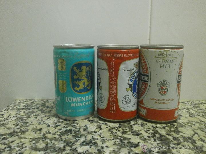 Botellas antiguas: 3 LATAS DE CERVEZA DIFERENTES - Foto 2