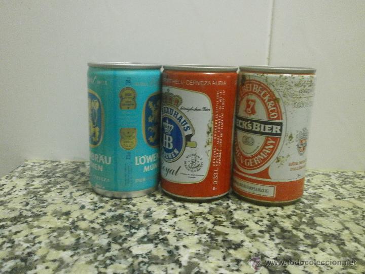 Botellas antiguas: 3 LATAS DE CERVEZA DIFERENTES - Foto 3