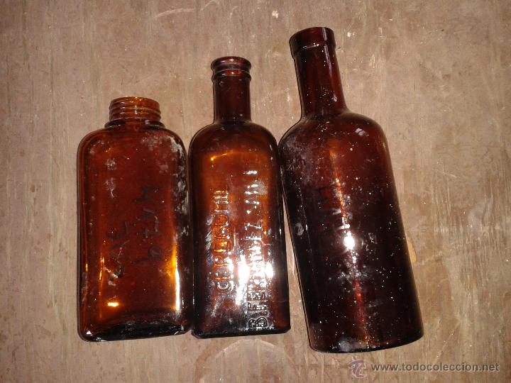 Botellas antiguas: Lote de 3 frascos, 15cm aprox. - Foto 1