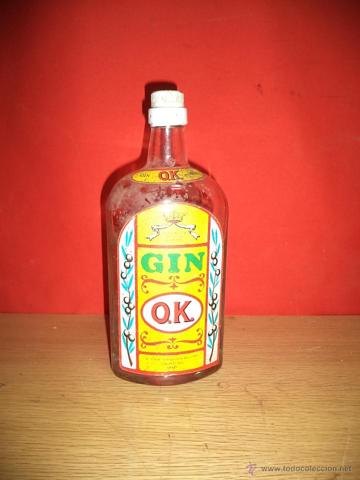 Botellas antiguas: BOTELLA, GIN O,K, GINMEBRA SECA - Foto 1