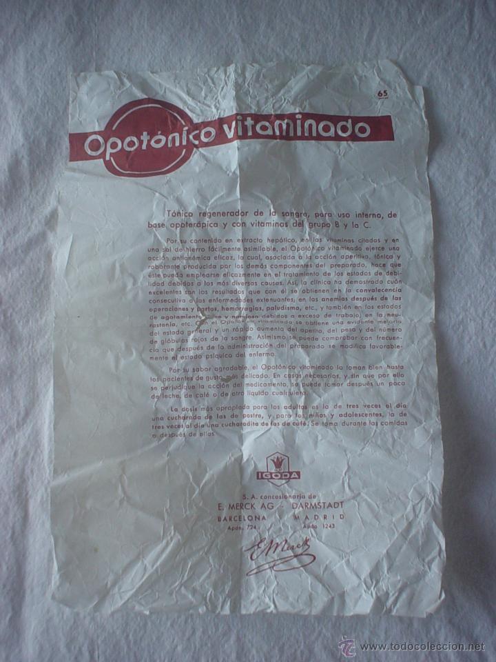 Botellas antiguas: OPOT&Oacute;NICO VITAMINADO - E. MERCK - Foto 5
