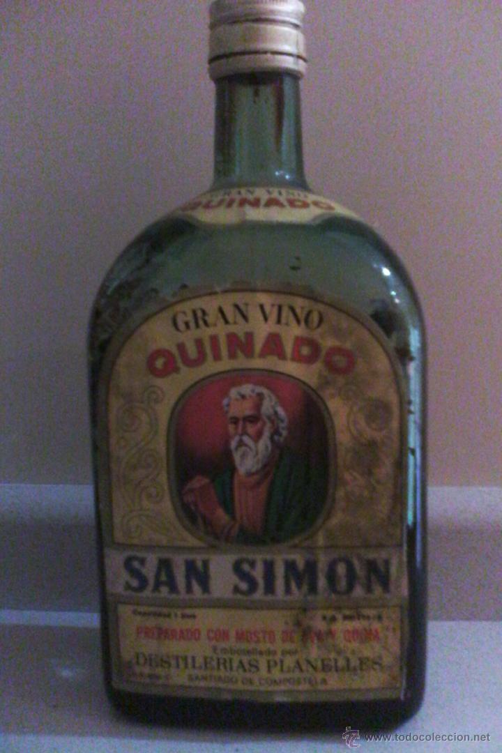 Botellas antiguas: botella vino quinado san simon - Foto 1
