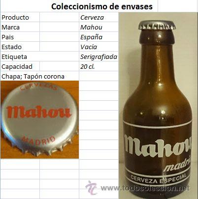 Botellas antiguas: Botella chapa Mahou - Foto 1