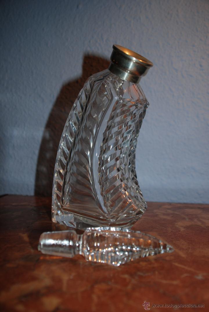 Botellas antiguas: ORIGINAL BOTELLA LICORERA DE CRISTAL CON CUELLO DE PLATA - Foto 5