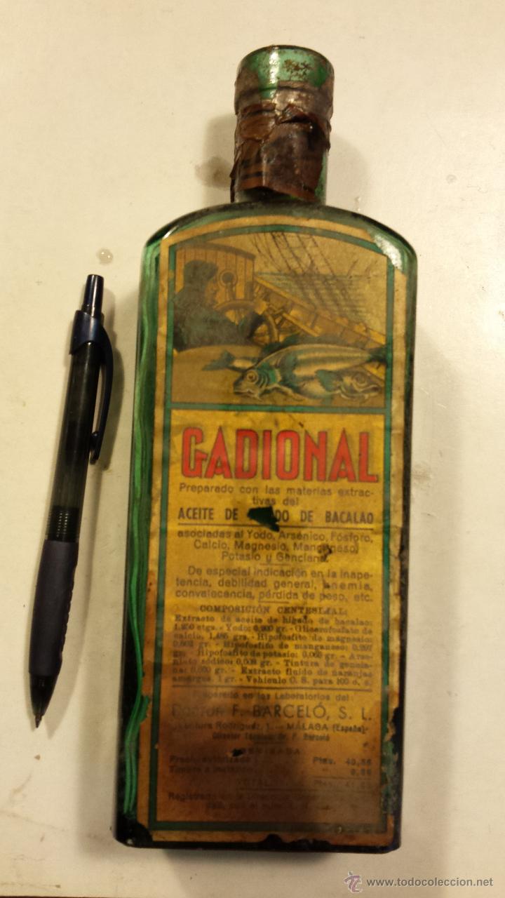 Botellas antiguas: ACEITE DE BACALAO GADIONAL - Foto 1