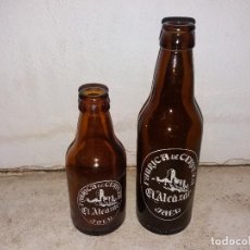 Botellas antiguas: ANTIGUAS BOTELLAS DE CERVEZA BISCUTER EL ALCÁZAR JAEN DE 20 Y 33 CL. Lote 303346318