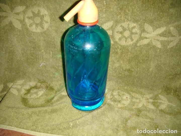 Botellas antiguas: Sifon cristal azul - Foto 1