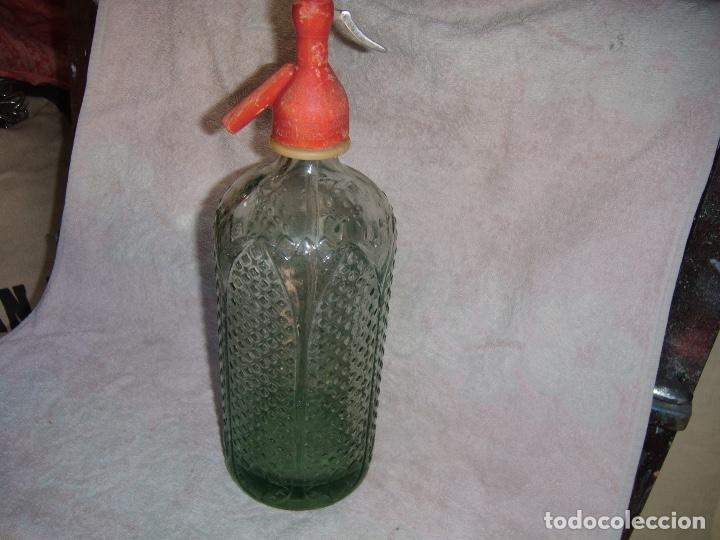 Botellas antiguas: Sifon de cristal verde - Foto 1