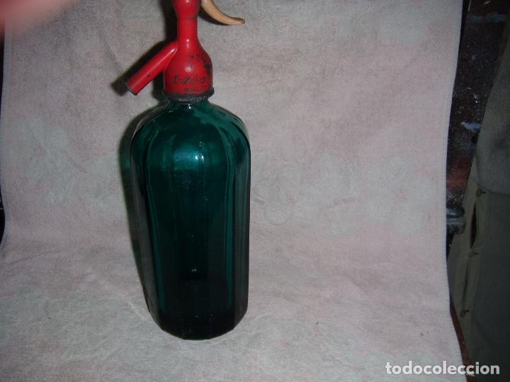 Botellas antiguas: Sifon de cristal verde oscuro marca E. Barranca - Foto 1