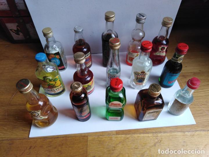 Botellas antiguas: Lote 15 botellas miniatura variadas - Foto 3
