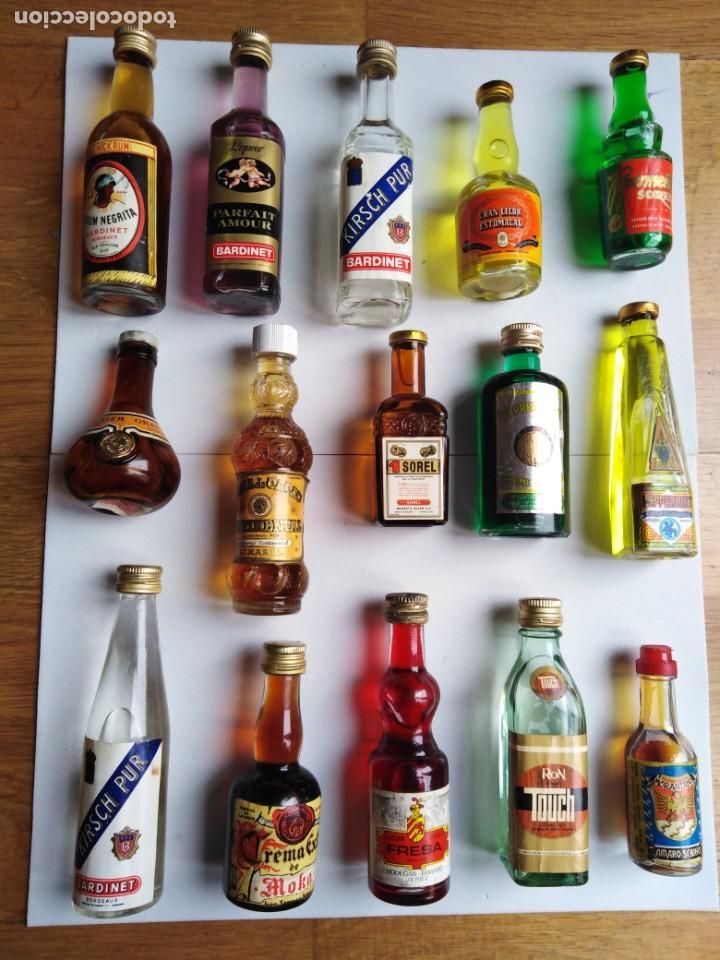 Botellas antiguas: Lote de 15 botellas miniatura variadas - Foto 1