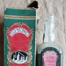 Botellas antiguas: ANTIGUA BOTELLA Y CAJA DE MECAMENTO DIGESTONICO DR,VICENTE. Lote 199951210