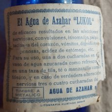 Botellas antiguas: BOTELLA AGUA DE AZAHAR LUKOL LUCA DE TENA SEVILLA. Lote 199953077