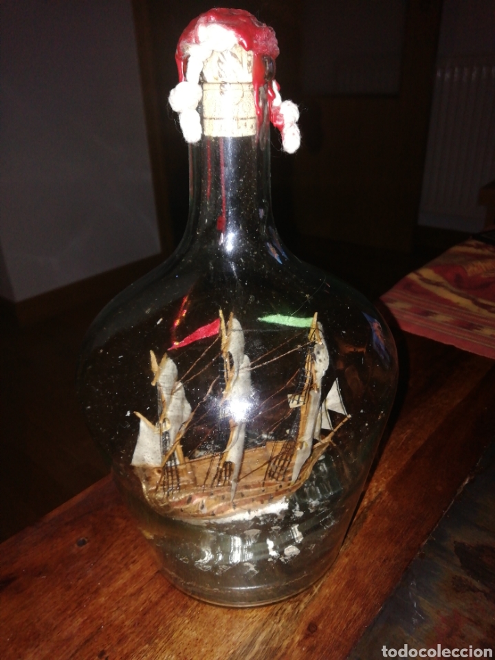 Botellas antiguas: Barco dentro de botella 27 ctm. - Foto 3