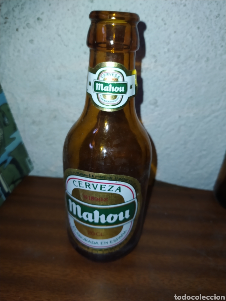Alte Flaschen: Botella vac&iacute;a Mahou elaborada en Espa&ntilde;a 20cl