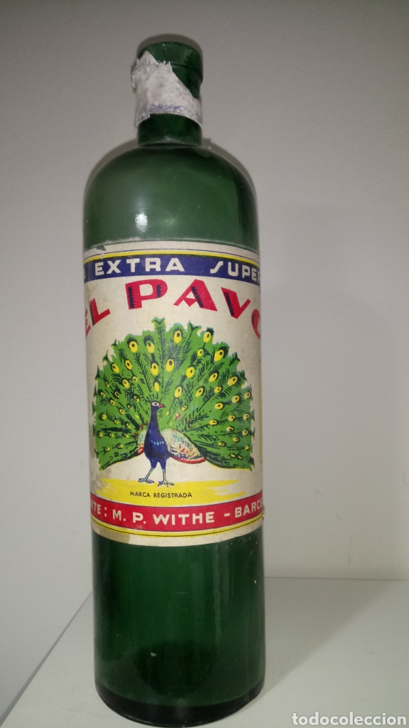Botellas antiguas: BOTELLA DE LEJ&Iacute;A EL PAVO. BOTELLA VERDE. - Foto 1