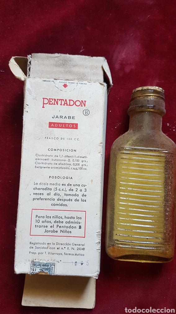 Botellas antiguas: Caja y botella jarabe tos Pentadon - Foto 2