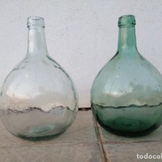 Botellas antiguas: 2 GARRAFAS BOTELLAS DAMAJUANA VINO PEQUEÑAS VIRESA Y VIBESAL 4 LITROS LÁMPARA TRANSPARENTE Y VERDE