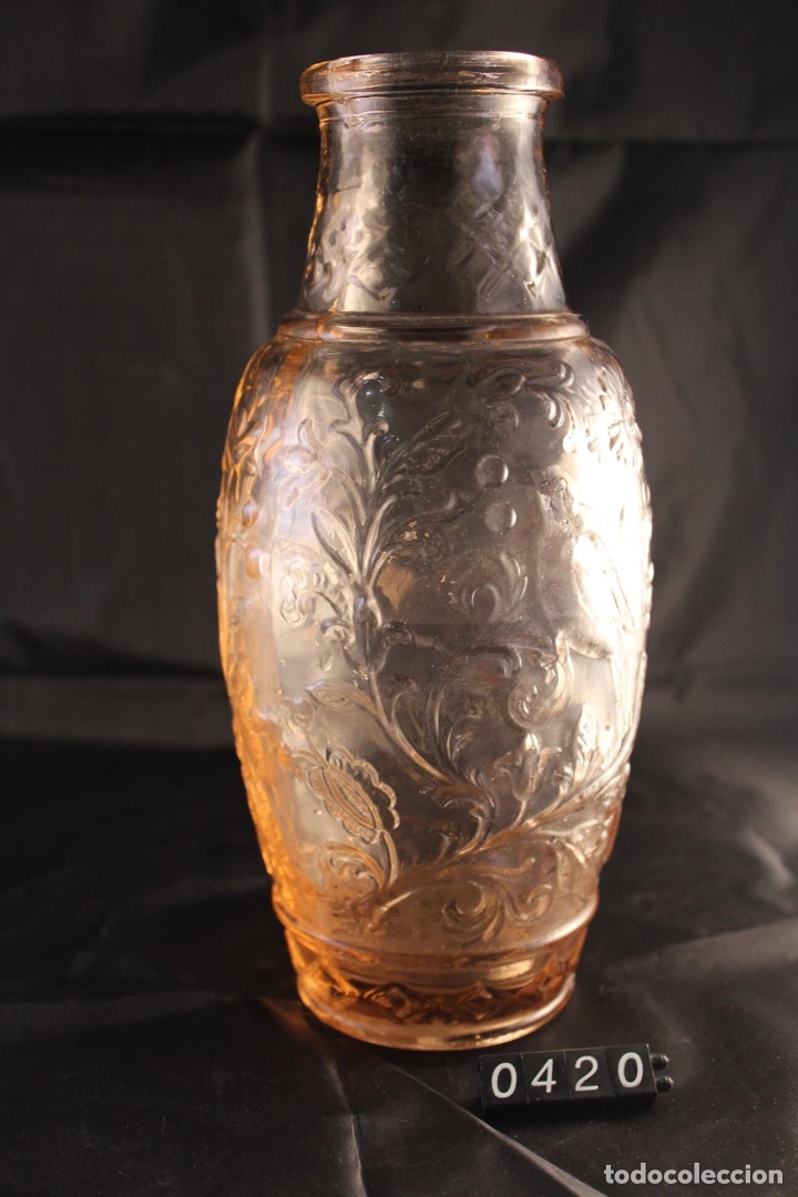 Botellas antiguas: Florero de vidrio color melocoton - Foto 5