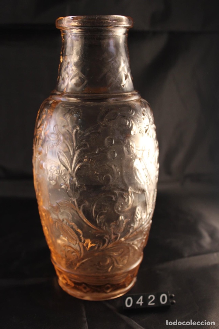 Botellas antiguas: Florero de vidrio color melocoton - Foto 1