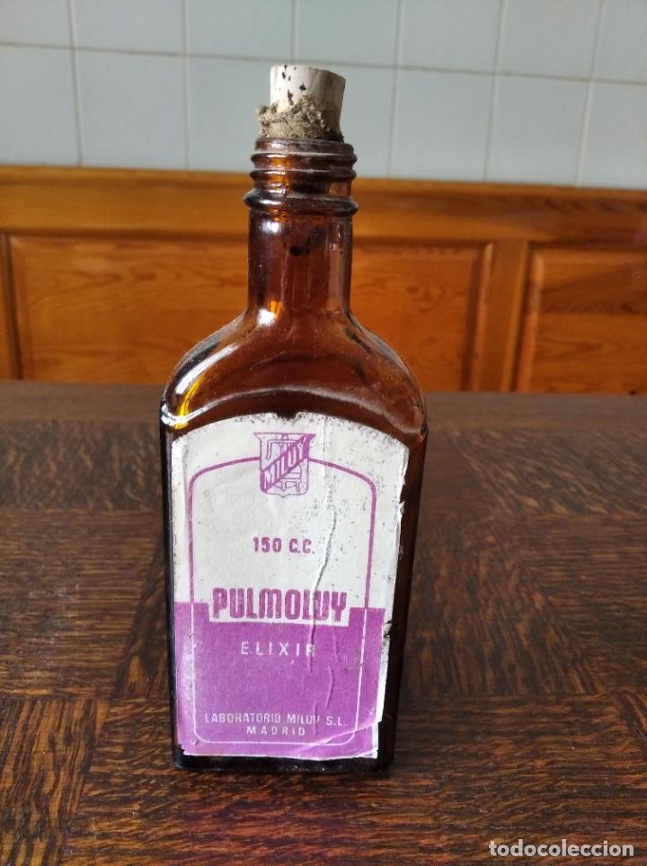 Botellas antiguas: BOTELLA ELIXIR PULMOLUY DE LABORATORIOS MILUY. - Foto 1