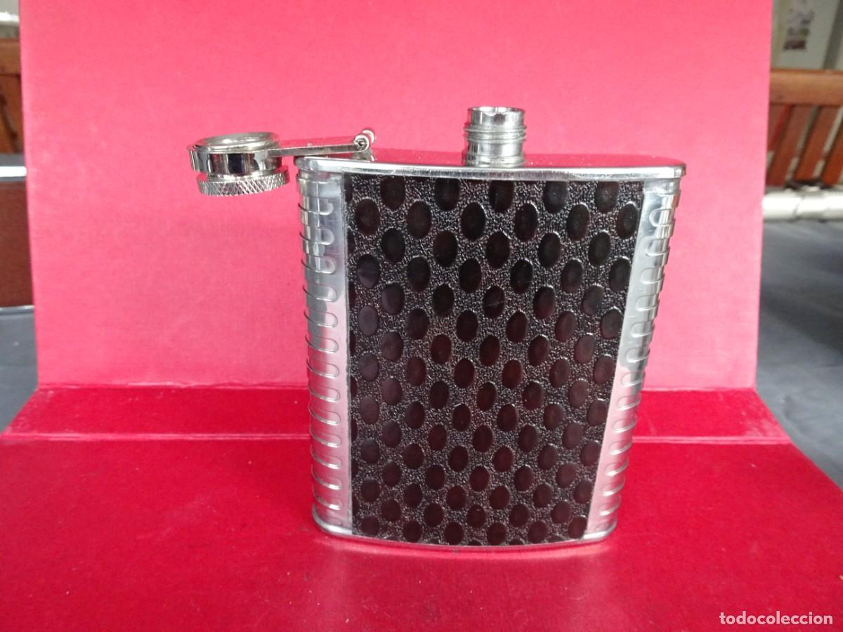 Botellas antiguas: PETACA LICOR ACERO INOXIDABLE Y PIEL NUEVA - Foto 5