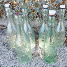 Botellas antiguas: LOTE DE 6 ANTIGUAS BOTELLAS AGRUPACIÓN DE FABRICANTES DE GASEOSAS - VALENCIA - TONALIDADES EN VERDE