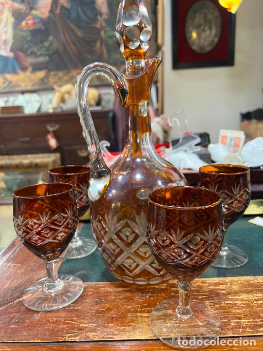 Botellas antiguas: ESPECTACULAR CONJUNTO DE BOTELLA Y COPAS DE CRISTAL DE ROCA - - Foto 5