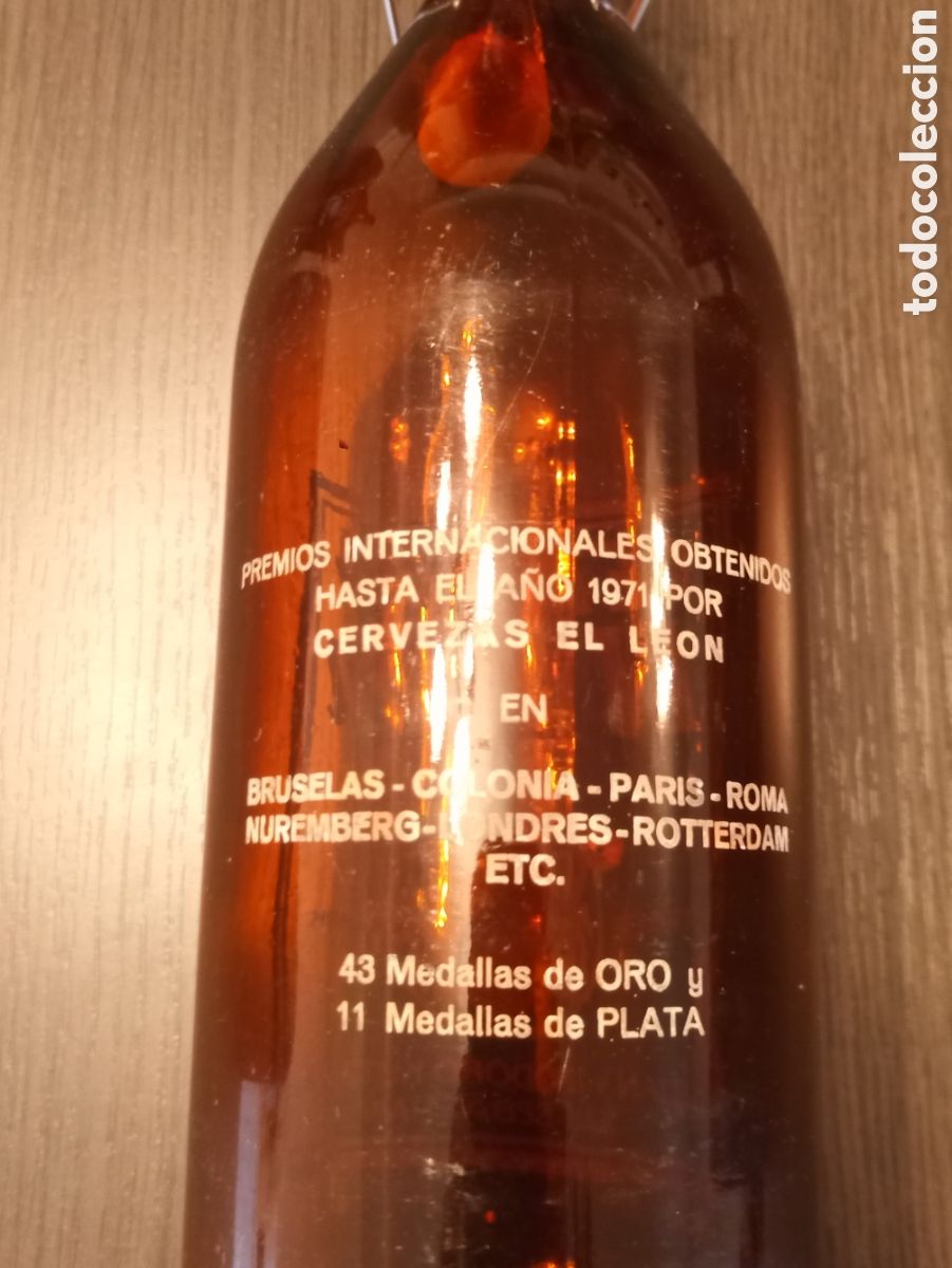 Botellas antiguas: Antigua Botella Cerveza EL LEON - Foto 6