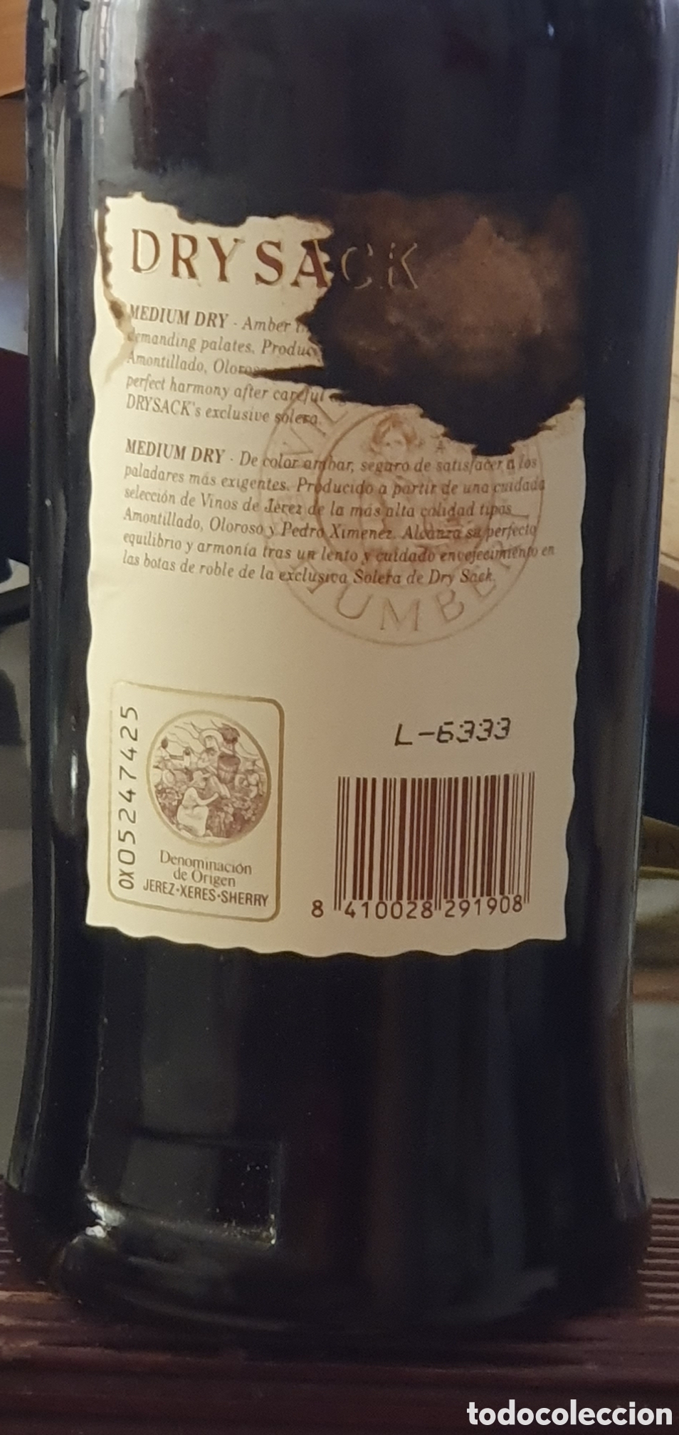 Botellas antiguas: Botella sin usar dry sack m&eacute;dium dry - Foto 2