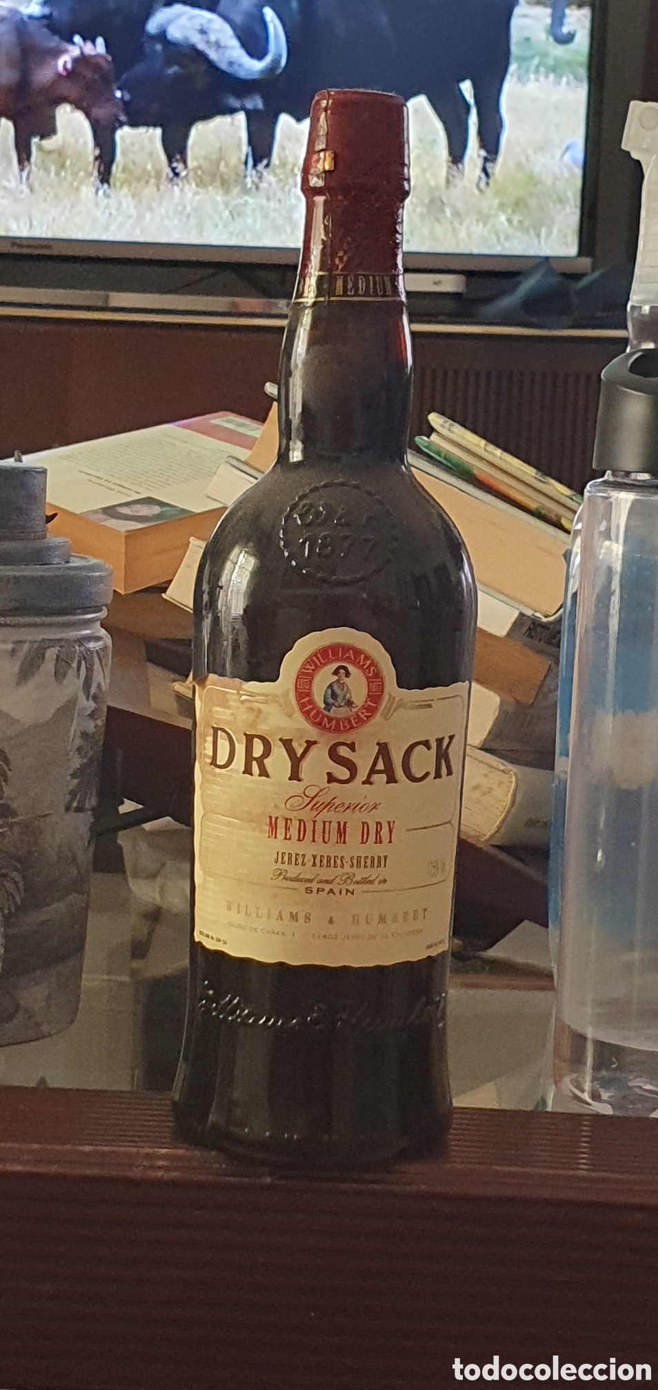 Botellas antiguas: Botella sin usar dry sack m&eacute;dium dry - Foto 3