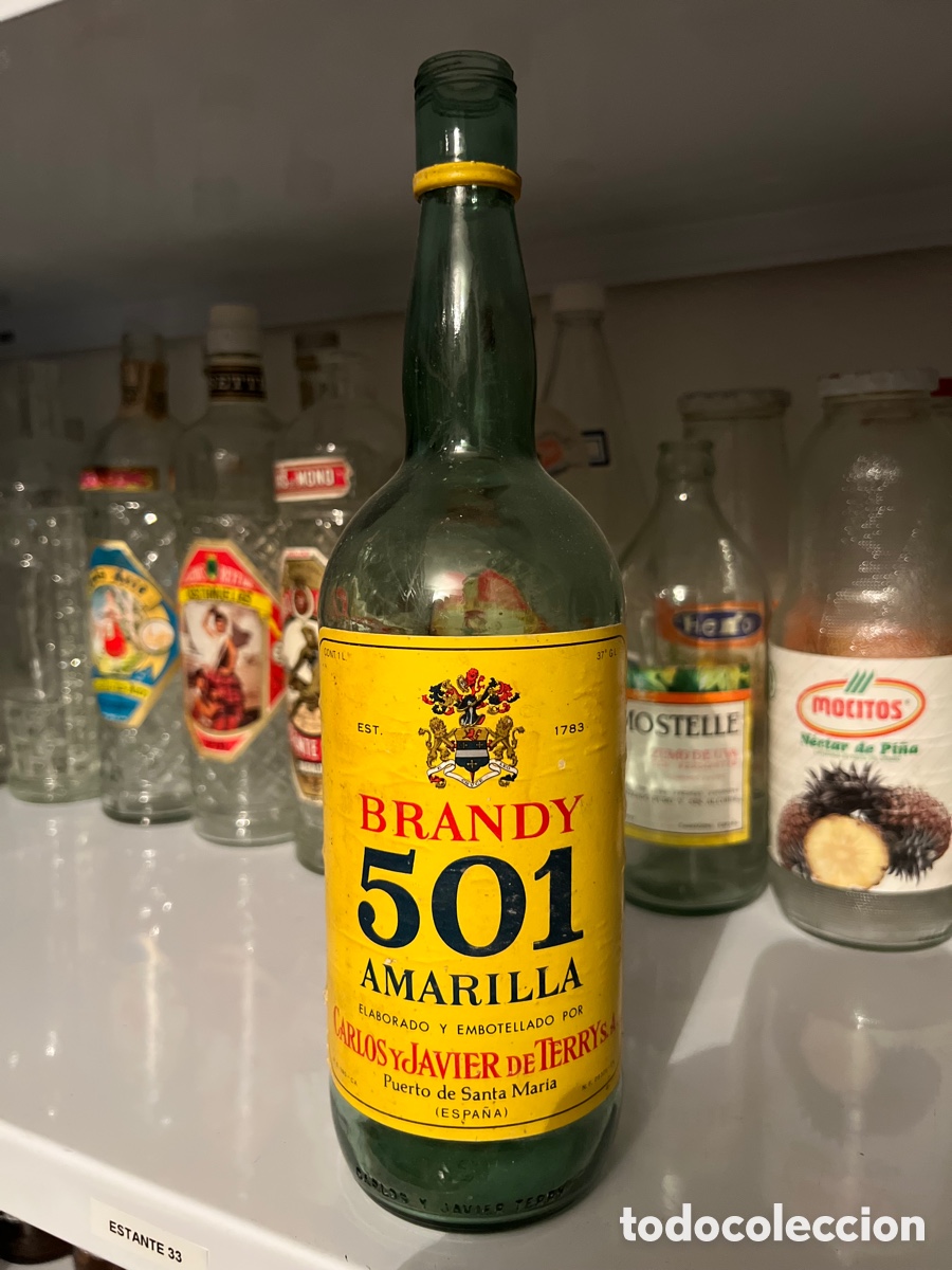 Botellas antiguas: BOTELLA DE BRANDY 501 AMARILLA. TERRY. - Foto 1