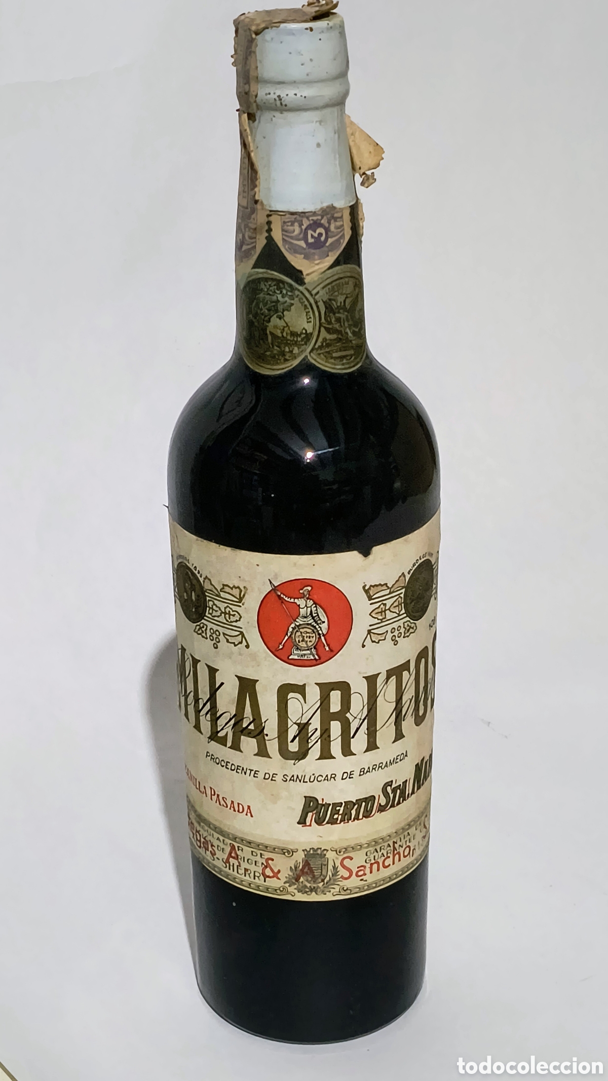 Alte Flaschen: BOTELLA DE VINO MANZANILLA PASADA MILAGRITOS, SANL&Uacute;CAR DE BARRAMEDA, BODEGAS A. SANCHO, 31cm.